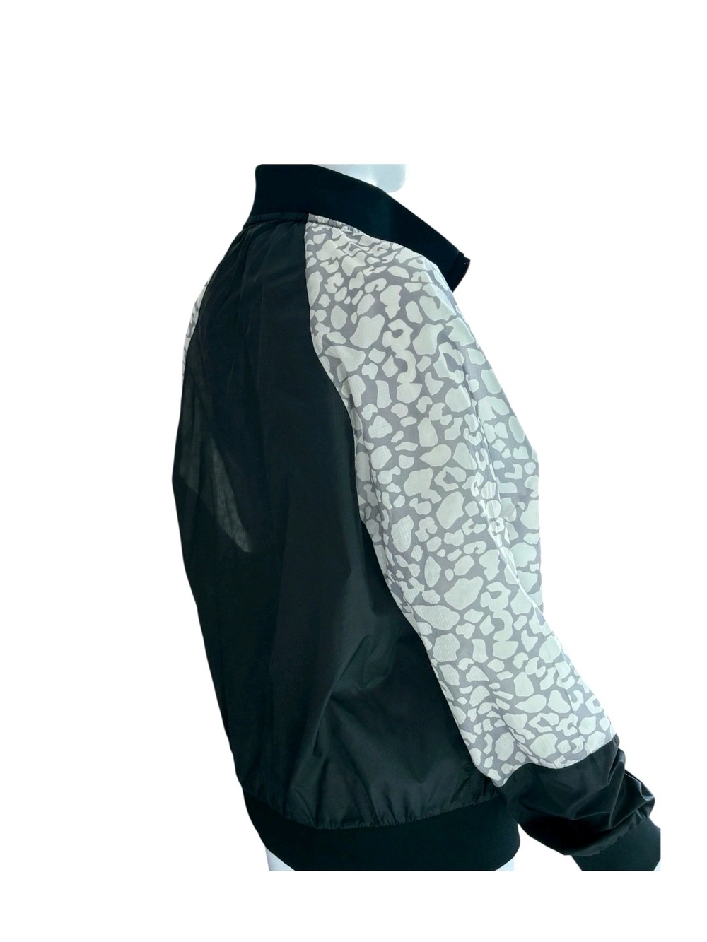 Max Studio Performance Black Jacket with Gray Chevron & White Leopard Sleeves - Picture 3 of 4